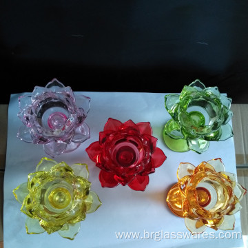 Glass Pillar Lotus Candle Holder